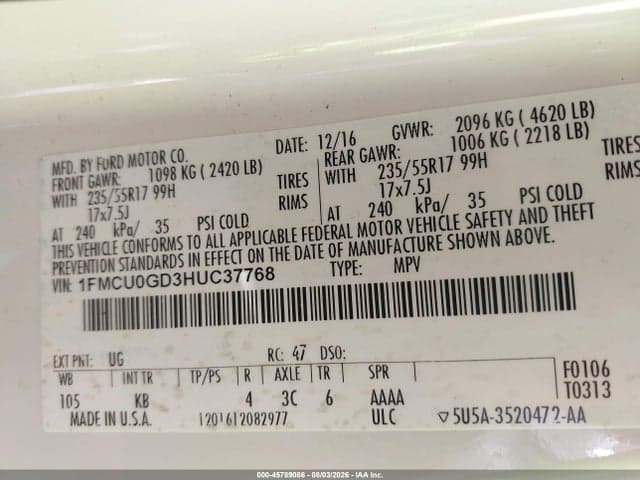 2017 FORD ESCAPE SE 9