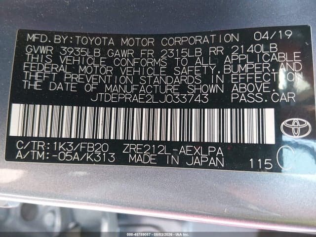 2020 TOYOTA COROLLA LE 9