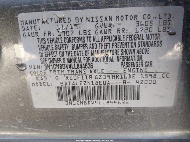 2020 NISSAN VERSA S XTRONIC CVT 9
