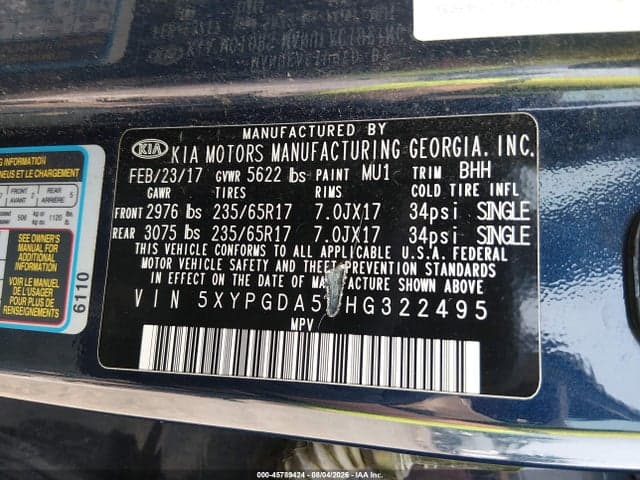 2017 KIA SORENTO 3.3L LX 9