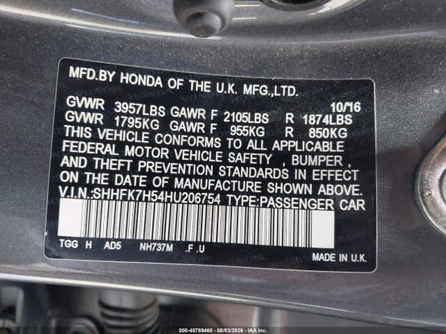 2017 HONDA CIVIC EX 9