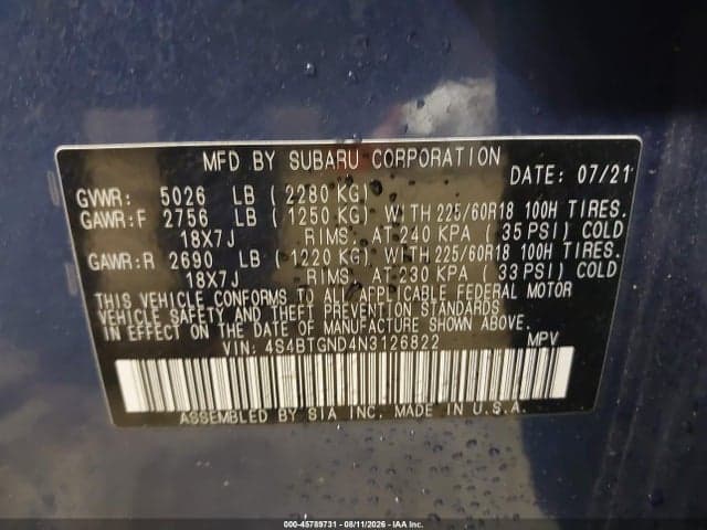 2022 SUBARU OUTBACK LIMITED XT 9