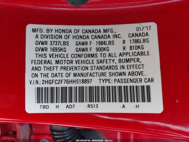 2017 HONDA CIVIC EX 9