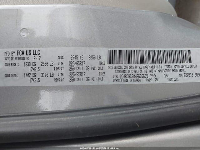 2017 DODGE GRAND CARAVAN SXT 9