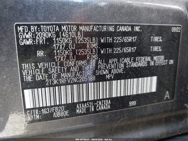2022 TOYOTA RAV4 LE 9