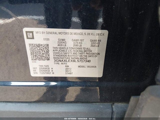 2020 CHEVROLET EQUINOX FWD LT 2.0L TURBO 9
