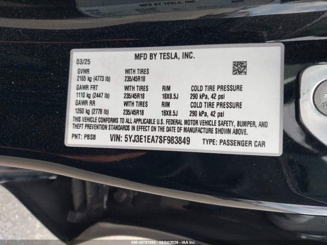 2025 TESLA MODEL 3 LONG RANGE REAR-WHEEL DRIVE/STANDARD REAR-WHEEL DRIVE 9