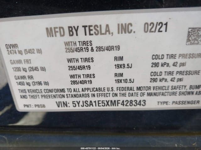 2021 TESLA MODEL S LONG RANGE DUAL MOTOR ALL-WHEEL DRIVE 9