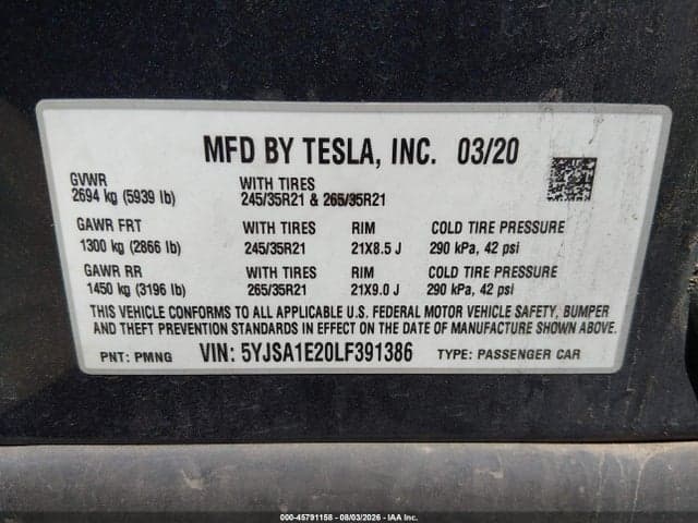 2020 TESLA MODEL S LONG RANGE DUAL MOTOR ALL-WHEEL DRIVE/LONG RANGE PLUS DUAL MOTOR ALL-WHEEL DRIVE 9