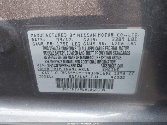2017 NISSAN VERSA 1.6 S 9