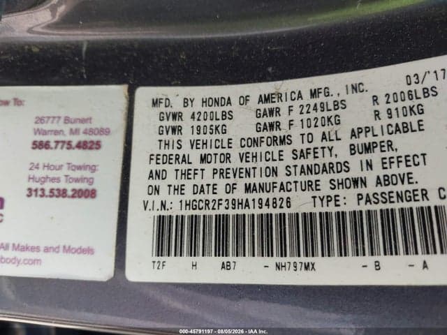 2017 HONDA ACCORD LX 9