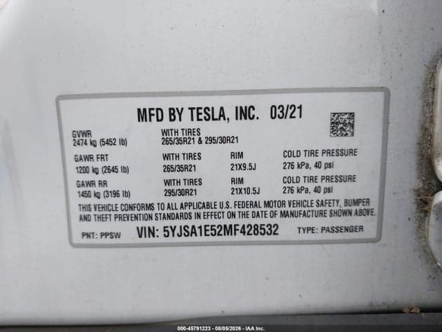 2021 TESLA MODEL S LONG RANGE DUAL MOTOR ALL-WHEEL DRIVE 9