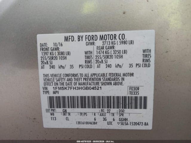 2017 FORD EXPLORER LIMITED 9