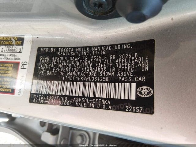 2017 TOYOTA CAMRY LE 9