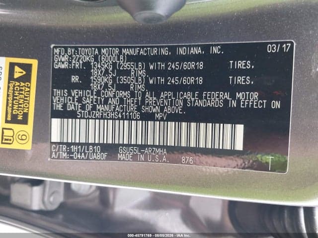 2017 TOYOTA HIGHLANDER XLE 9