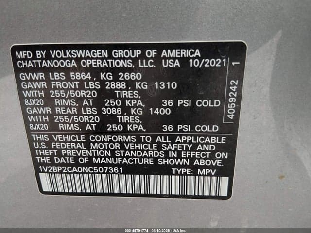2022 VOLKSWAGEN ATLAS 2.0T SEL 9