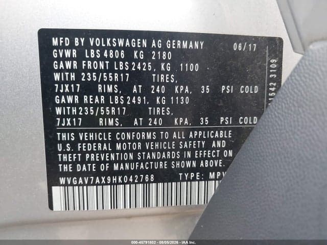 2017 VOLKSWAGEN TIGUAN 2.0T/2.0T S 9