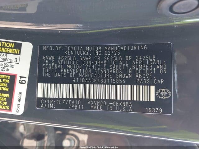 2025 TOYOTA CAMRY LE 9