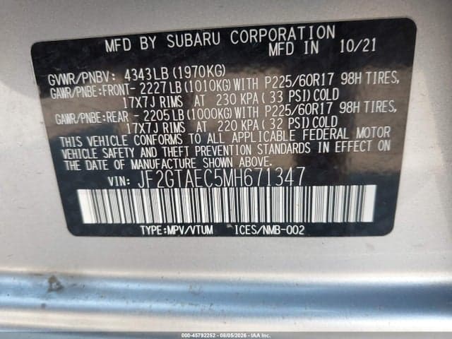 2021 SUBARU CROSSTREK PREMIUM 9