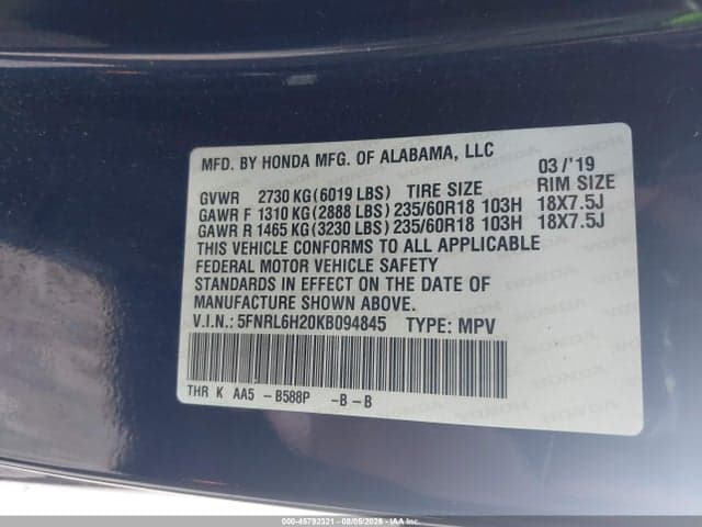 2019 HONDA ODYSSEY LX 9