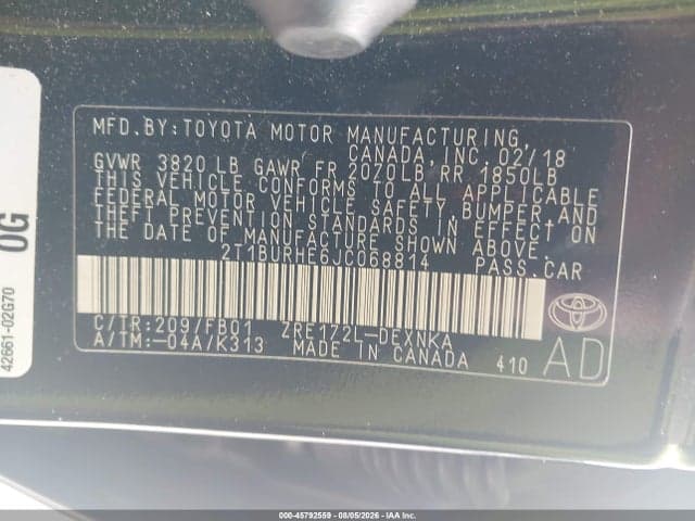 2018 TOYOTA COROLLA LE 9
