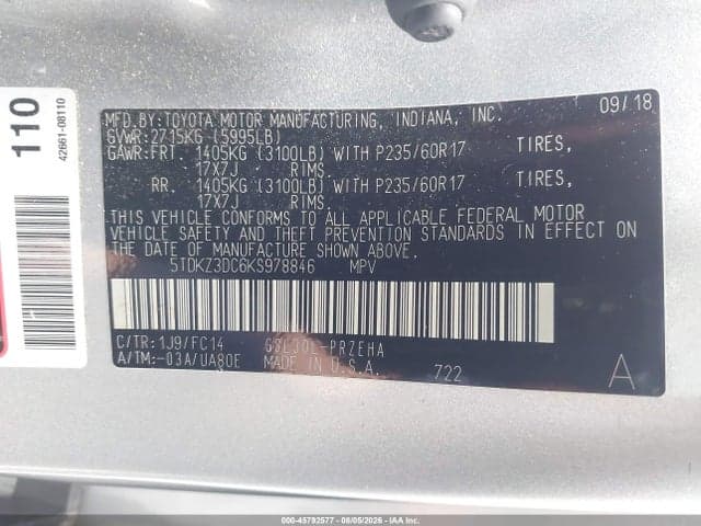 2019 TOYOTA SIENNA LE 8 PASSENGER 9