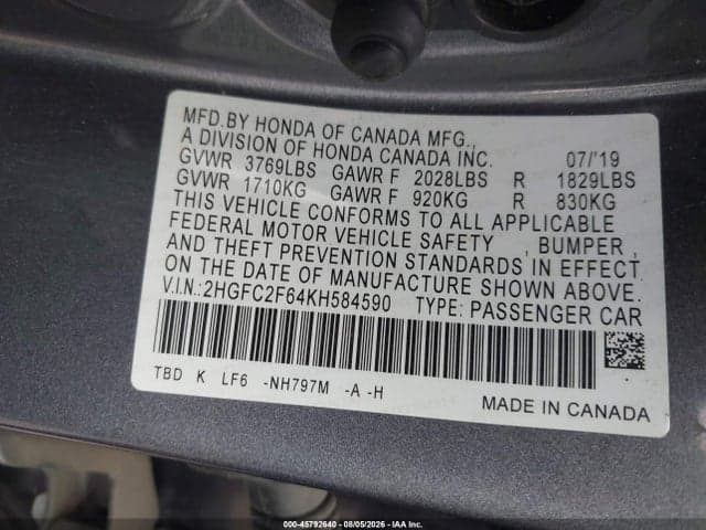 2019 HONDA CIVIC LX 9