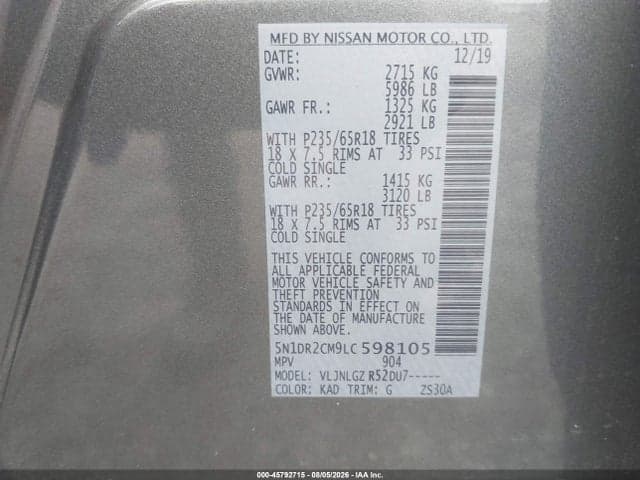 2020 NISSAN PATHFINDER SL 4WD 9