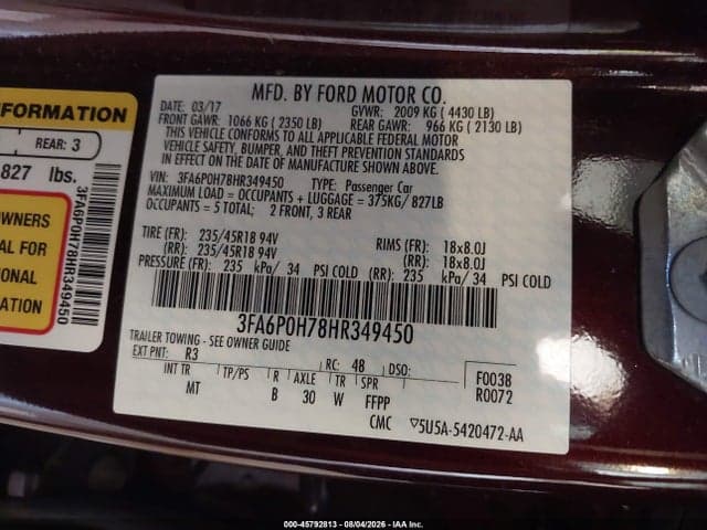 2017 FORD FUSION SE 9