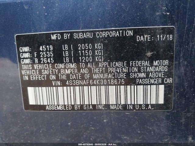 2019 SUBARU LEGACY 2.5I PREMIUM 9
