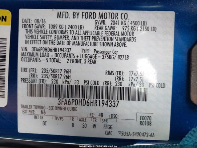 2017 FORD FUSION SE 22