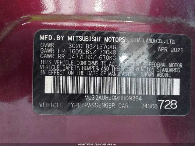 2021 MITSUBISHI MIRAGE CARBONITE EDITION/ES/LE 9