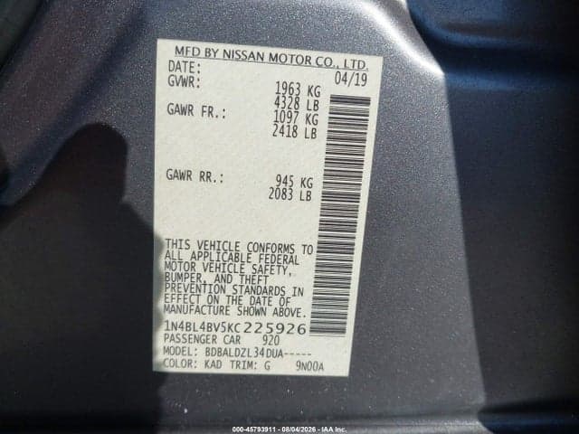 2019 NISSAN ALTIMA 2.5 S 9