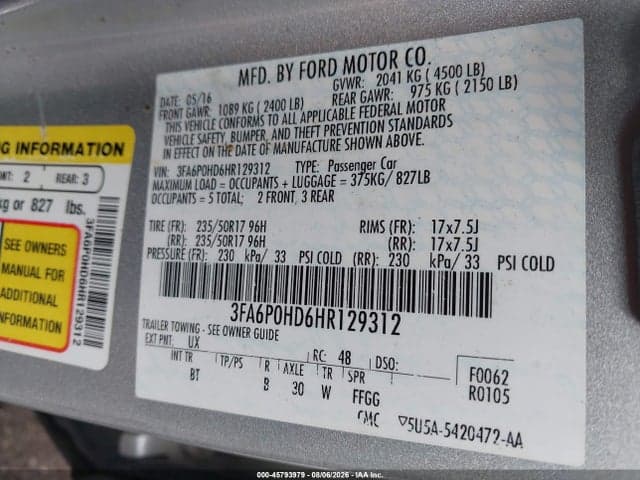 2017 FORD FUSION SE 9