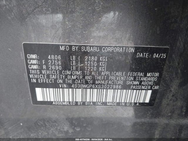 2025 SUBARU LEGACY TOURING XT 9