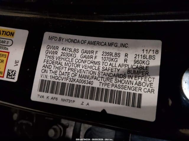 2019 HONDA ACCORD SPORT 9