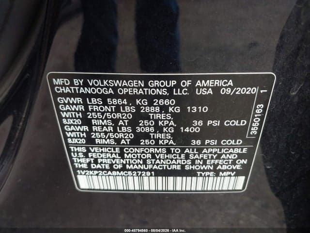 2021 VOLKSWAGEN ATLAS 2.0T SE W/TECHNOLOGY 9