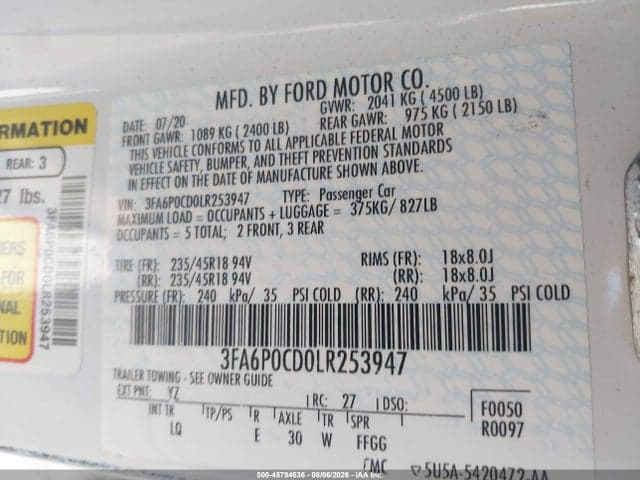 2020 FORD FUSION SEL 9