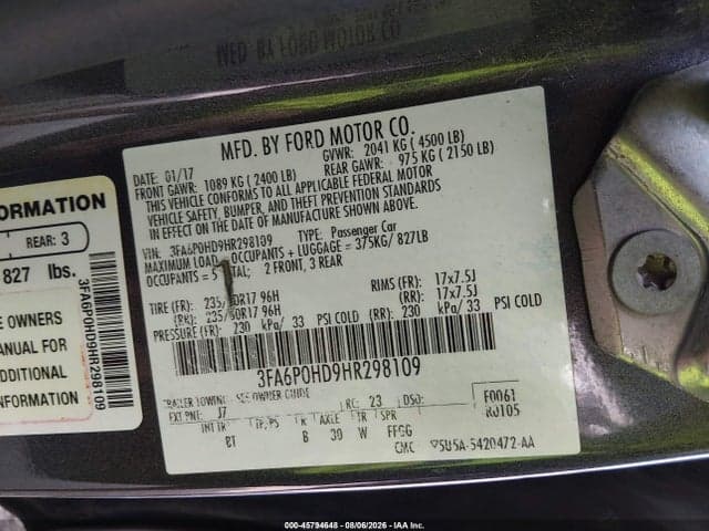 2017 FORD FUSION SE 9