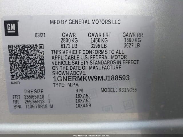 2021 CHEVROLET TRAVERSE FWD 2FL 9