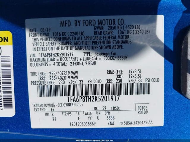 2019 FORD MUSTANG ECOBOOST 9