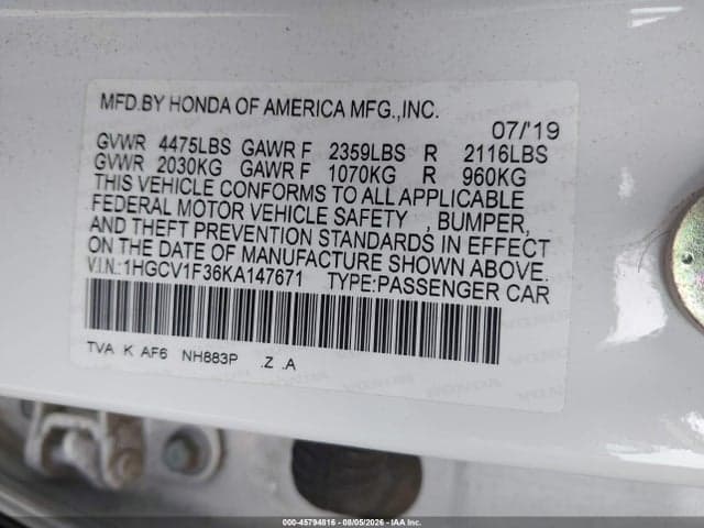 2019 HONDA ACCORD SPORT 9
