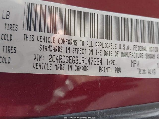 2018 DODGE GRAND CARAVAN GT 9