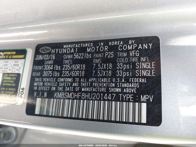 2017 HYUNDAI SANTA FE SE 9