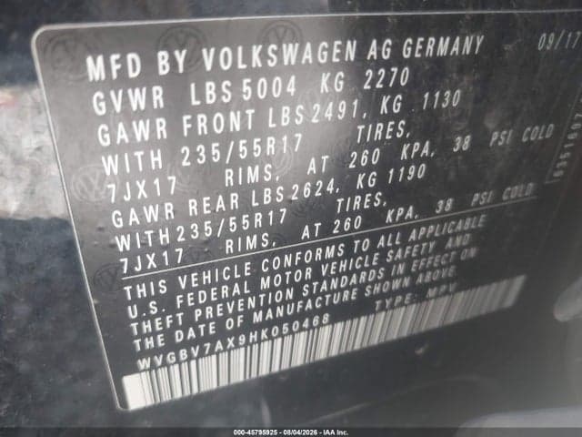 2017 VOLKSWAGEN TIGUAN 2.0T/2.0T S 9