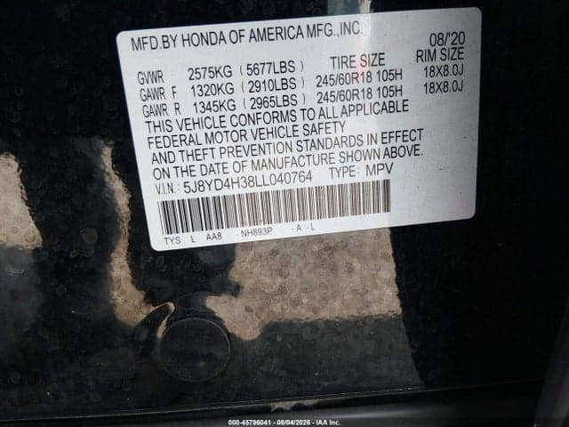2020 ACURA MDX STANDARD 9