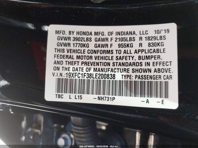 2020 HONDA CIVIC EX 9