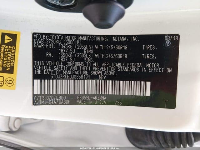 2018 TOYOTA HIGHLANDER XLE 9