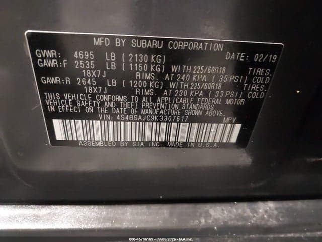 2019 SUBARU OUTBACK 2.5I LIMITED 9