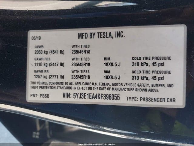 2019 TESLA MODEL 3 LONG RANGE/MID RANGE/STANDARD RANGE/STANDARD RANGE PLUS 9